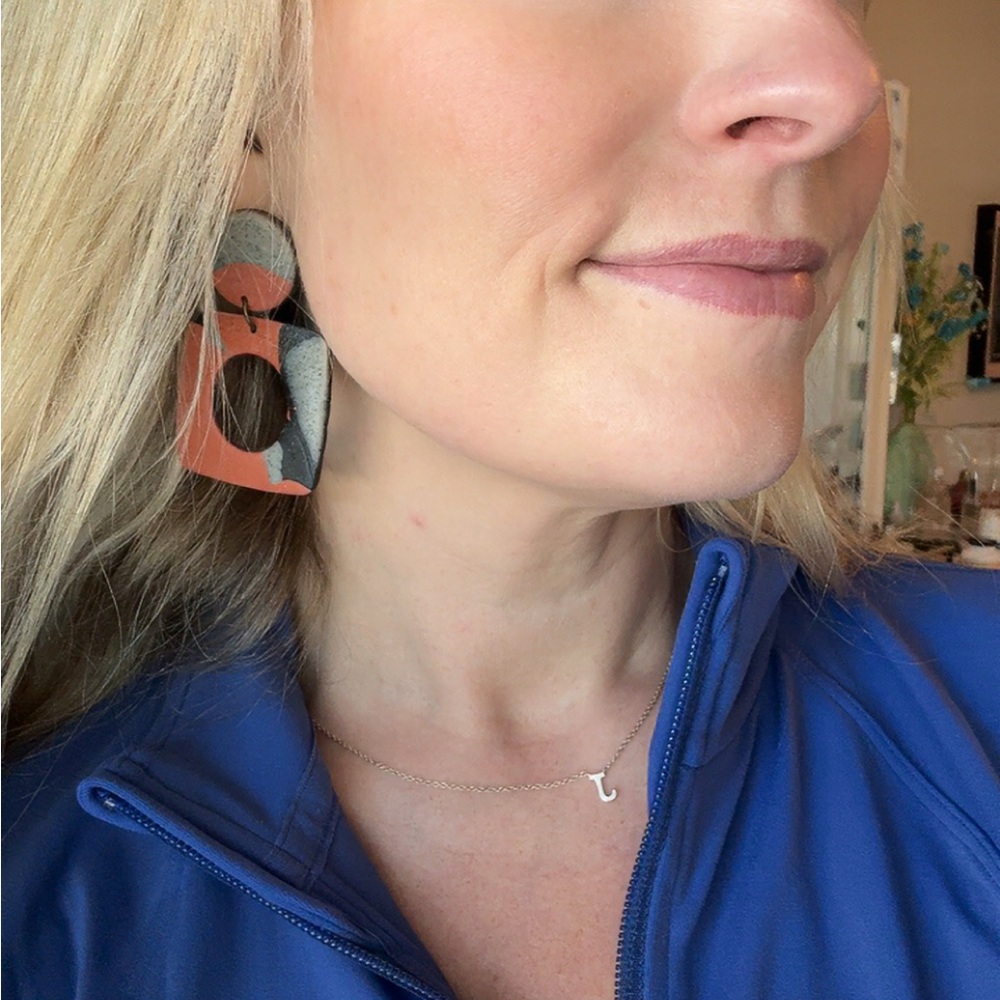 Grey Orange Handmade Clay Geometric Earrings